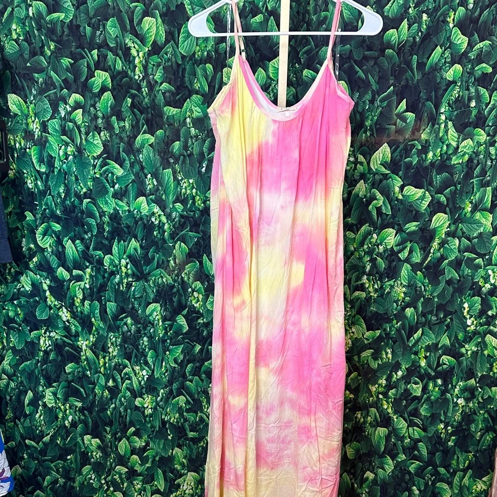 Boho Pink and Yellow Tie-Dye Maxi Dress - Picture 6 of 8
